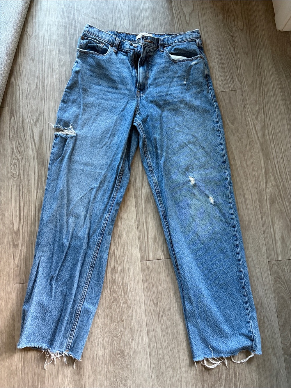 Abercrombie & Fitch Light Blue Straight-Leg Distressed Jeans